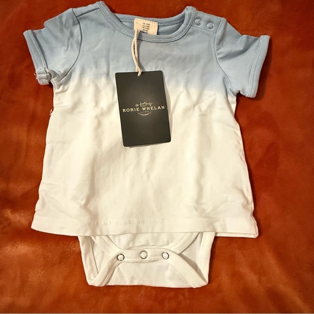 Rorie Whelan Baby Blue White Ombre Dip Dye Short Sleeve Bodysuit 3-6 Months NWT